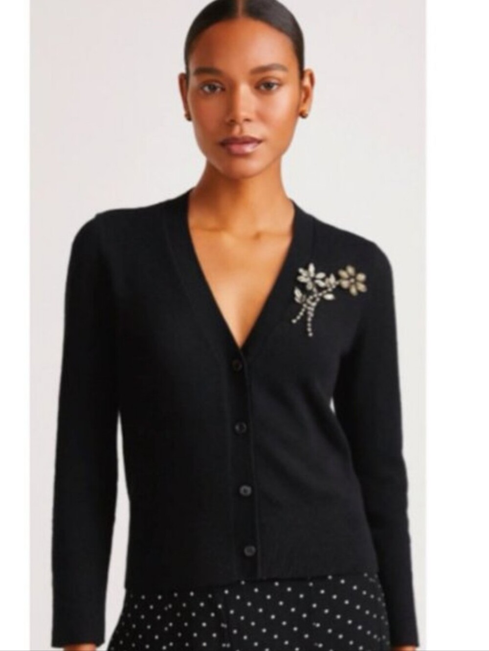 Kate Spade New York Black Embellished Brooch Cardigan Black